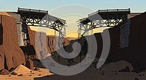 Broken Bridge in Canyon Landscape
