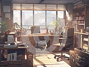 Illustration of the director\'s office in anime style.