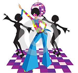 Illustration of disco dancers with vintage clothes