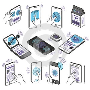 Illustration displaying various mobile devices, including