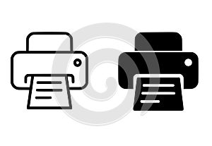 Printer illustration, black and white, outline and silhouette versions