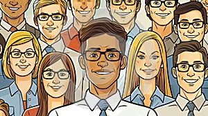 Illustration of a diverse group of people with smiling faces.