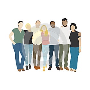 Illustration of diverse people with arms around each other