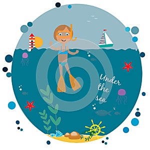 Illustration with diving girl