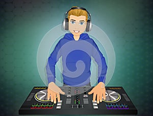 Illustration of DJ with headphones music