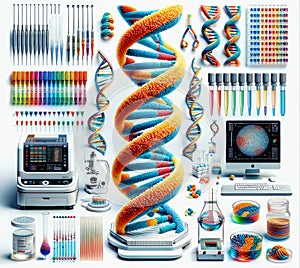 illustration of DNA genome decode on the Laboratorio genetica molecular. Generative Ai photo