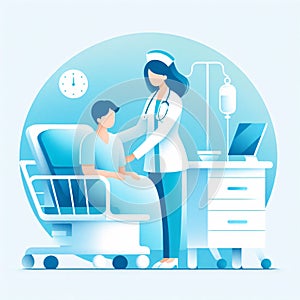 illustration of a doctor and patient in the hospital. Medical concept.