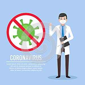 Illustration of doctor to warn people about corona virus vector