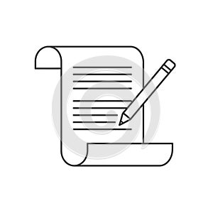 Illustration of a document and pencil, representing writing, editing, and creating content on paper