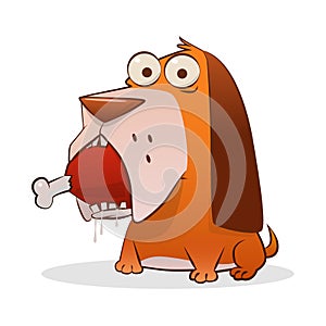 Illustration of a dog with a ham, funny vector caricature