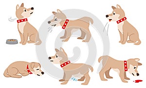 Illustration of a dog with physical condition such as filariasis on a white background