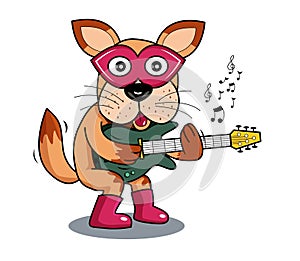 Illustration dog playing electric guitar