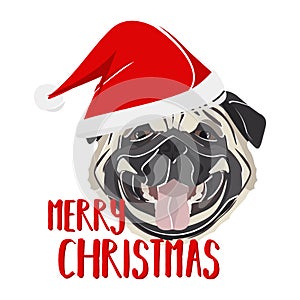 Illustration Dog Pug Merry Christmas