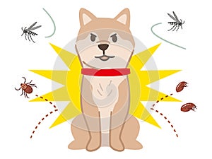 Illustration of a dog repelling pests on a white background