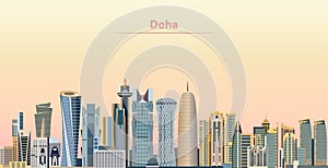 Vector illustration of Doha city skyline at sunrise photo