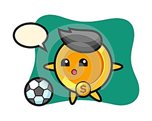 Illustration of dollar coin cartoon is playing soccer