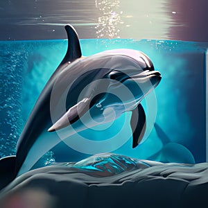 illustration of dolphin in the open sea , generated by AI