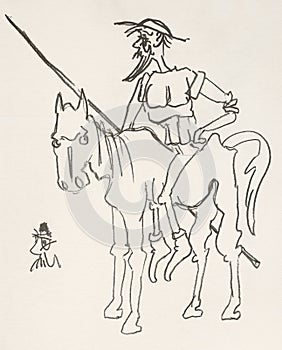 Don Quixote on his horse Rocinante photo