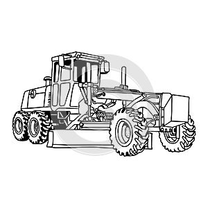 Illustration doodles hand drawn of excavator grader machi