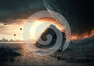 The doomsday scene of a catastrophe digital, digital illustration painting artwork