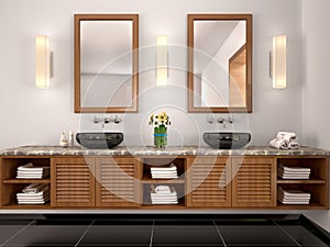 Illustration of double sink in the bathroom Mediterranean-sty