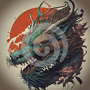 Illustration of a dragon, Japanese style