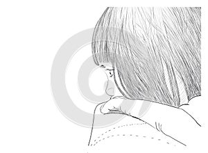 Illustration drawing a little girl on sofa photo