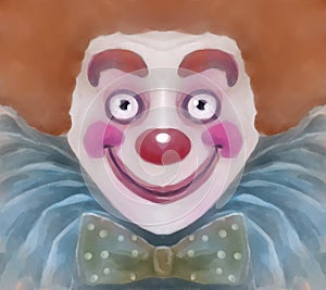 illustration drawing of a portrait of a clown that smiles