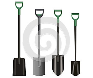 Illustration drawing of Shovels with green Handles