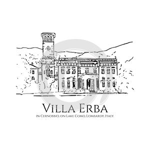 illustration drawing sketch Villa Erba Lake Como photo