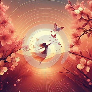an illustration with dreamy character depicting let go emotion woman throw flowers in the air