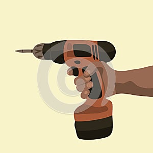 Illustration of a drill held by a hand.
