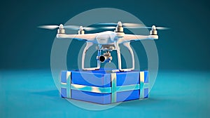 Illustration with a drone delivering a blue box