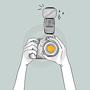 Illustration of DSLR camera isolated