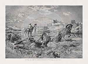 Illustration of the duel of the AbbÃ© de Gondi and M. De Launay