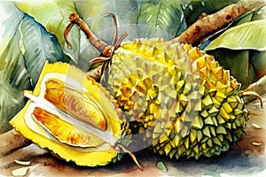 Illustration of durian fruits in nature. Created with Generative AI