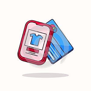 Illustration e commerce - smarphone with credit card - online shop transaction