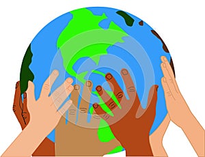 Illustration for earth day, hands of different people