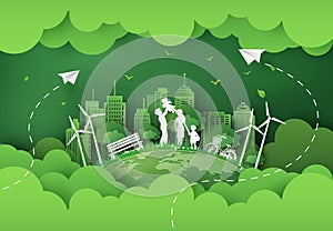 Illustration of eco and world environment day with happy family.