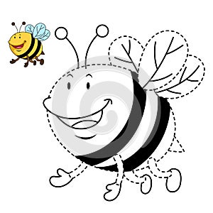 Illustration of educational game for kids and coloring book-bee