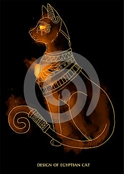 illustration of egyptian cat with light yellow smoke watercolour background