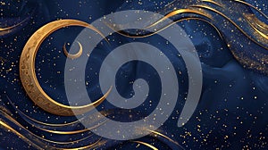 Illustration for eid al-fitr with golden crescent moon