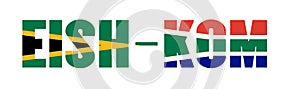 Illustration of Eish-kom slang logo with South African flag overlaid on text
