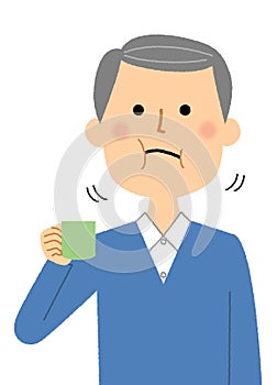 Illustration of an elderly man gargle