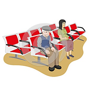 Illustration of an elderly man and pregnant woman in the waiting room, preferential care