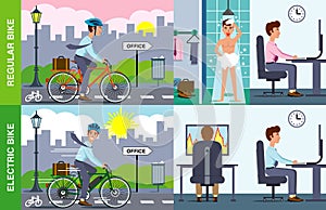 Illustration of electric versus regular bicycle