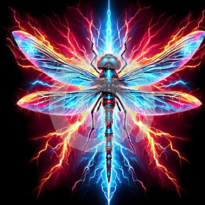 Illustration of an electrified dragonfly with mylar background.