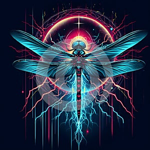 Illustration of an electrified dragonfly with mylar background.