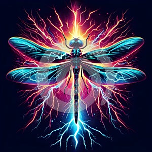 Illustration of an electrified dragonfly with mylar background.