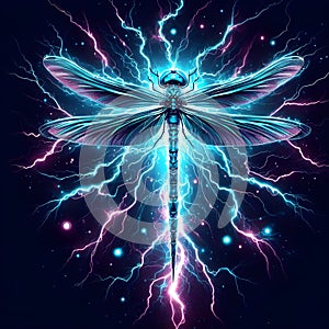 Illustration of an electrified dragonfly with mylar background.